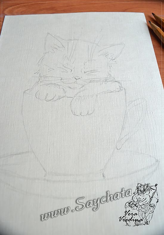 Рисунок котёнка акварелью из кофе - шаг 4