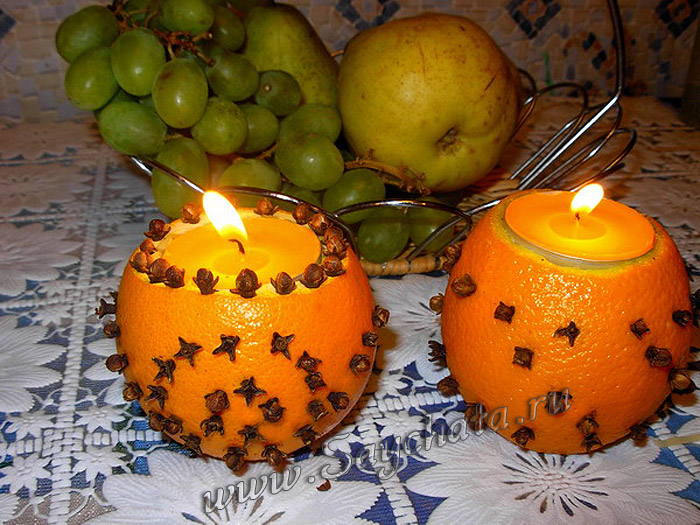 Новогодние подсвечники из апельсинов